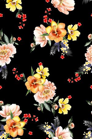 黑底花卉印花华亿平台图片