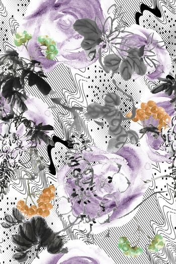 1105301-抽象线条底纹水墨花彩色果实-1