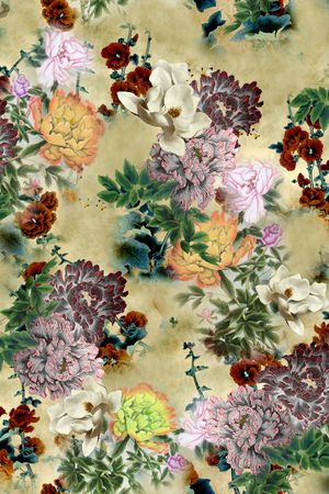 工笔花卉印花华亿平台图片