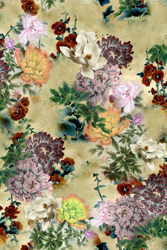 工笔花卉印花华亿平台图片