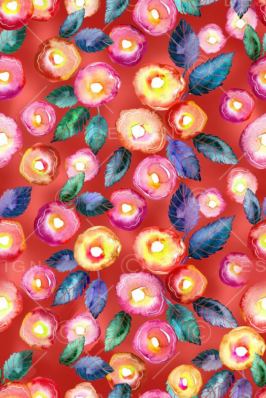 手绘花卉印花华亿平台图片