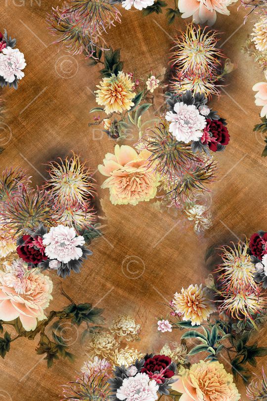 牡丹花卉印花华亿平台图片