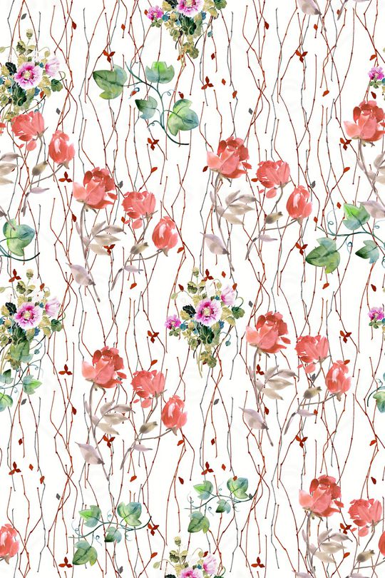 手绘玫瑰印花华亿平台图片