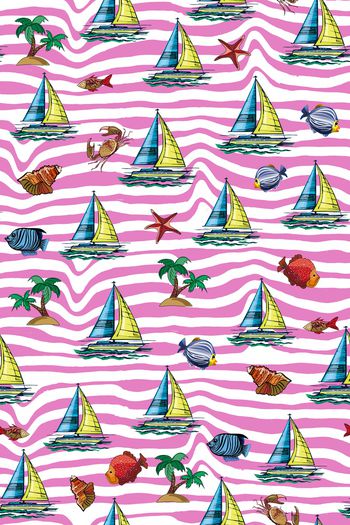 1107411-条纹波浪纹 帆船椰树 海洋生物-