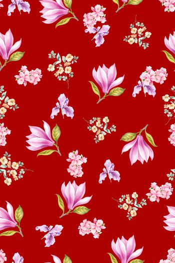 手绘花卉印花华亿平台图片