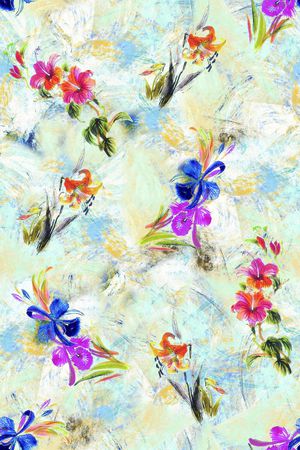 手绘花卉印花华亿平台图片