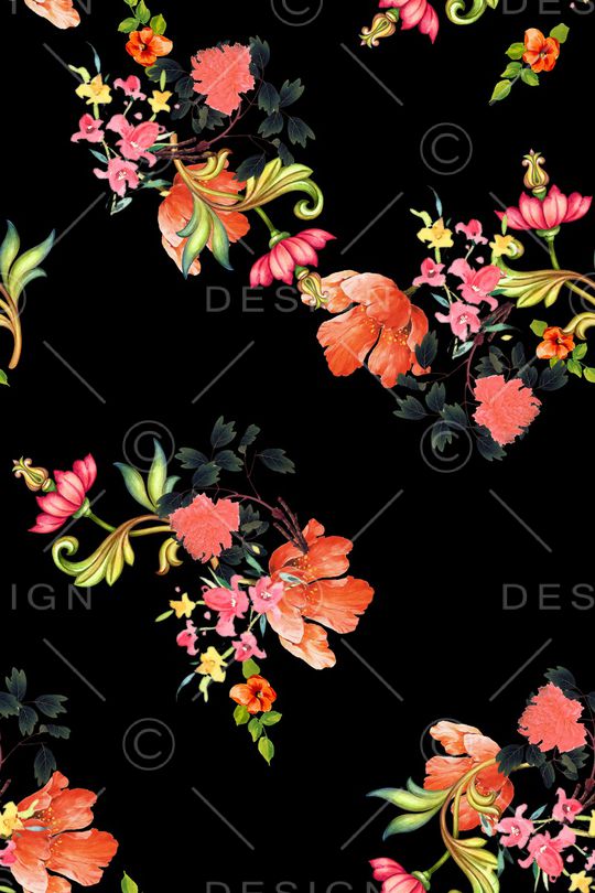 手绘花卉印花华亿平台图片