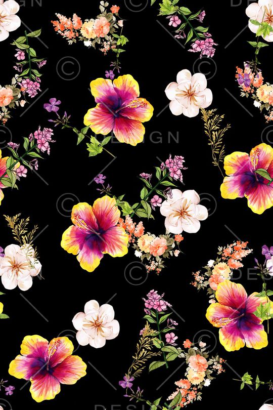 手绘花卉印花华亿平台图片