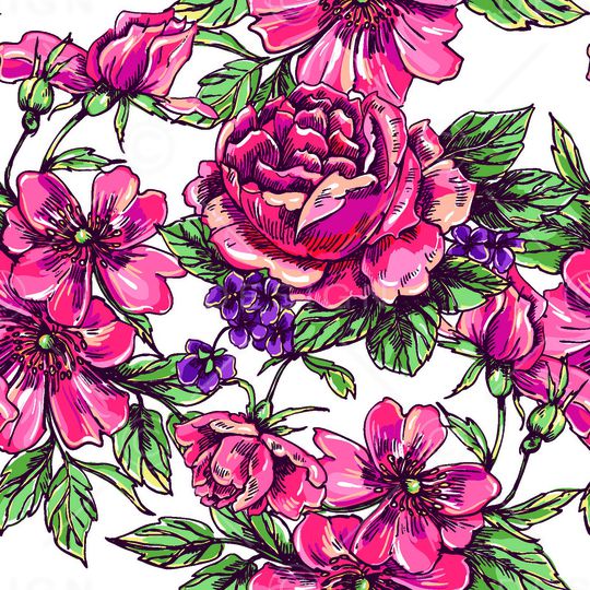 水彩花卉印花华亿平台图片