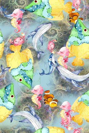 热带鱼印花华亿平台图片