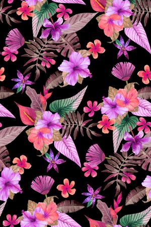 黑底花卉印花华亿平台图片