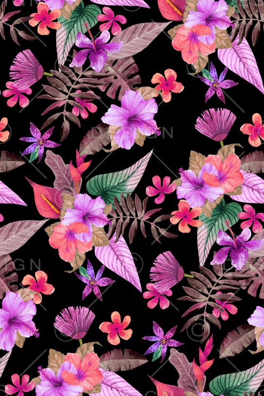 黑底花卉印花华亿平台图片