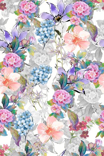 手绘花卉印花华亿平台图片