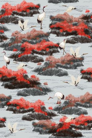 仙鹤印花华亿平台图片