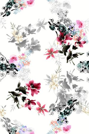 手绘花卉印花华亿平台图片
