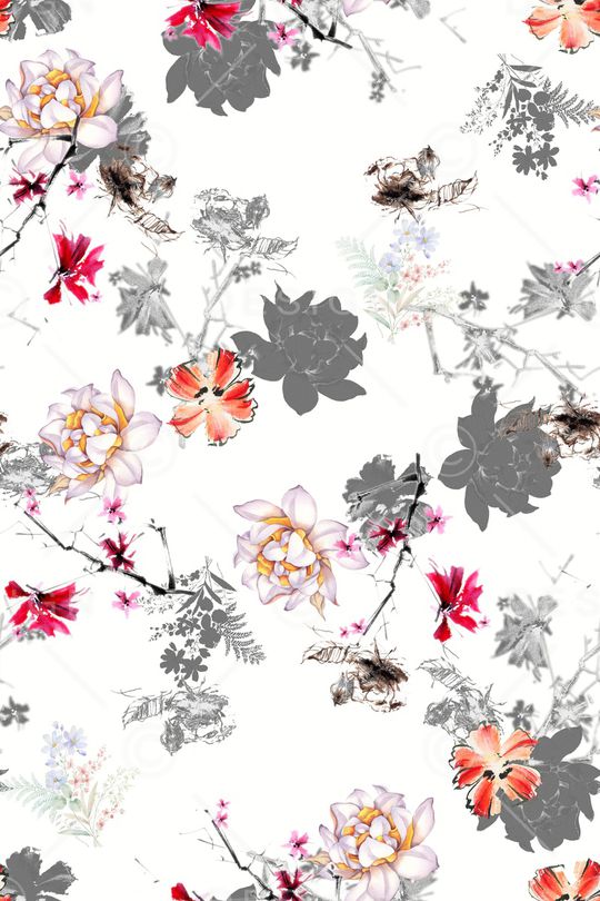 手绘花卉印花华亿平台图片