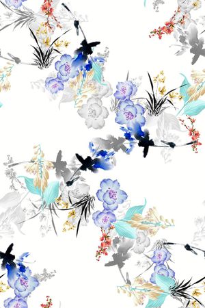 手绘花卉印花华亿平台图片