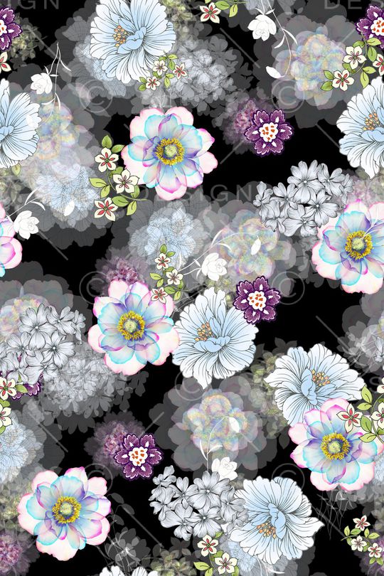 手绘花卉印花华亿平台图片