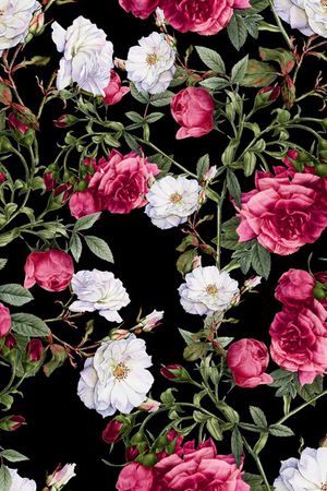 手绘玫瑰印花华亿平台图片