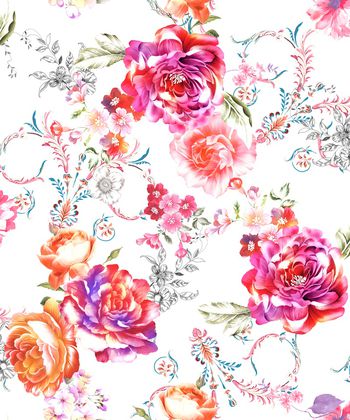 手绘大花印花华亿平台图片