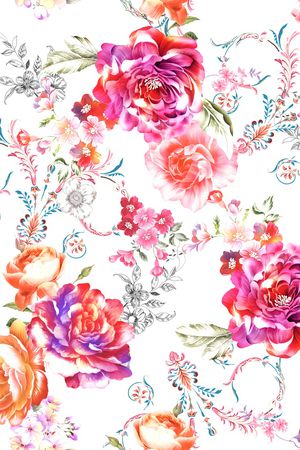 手绘大花印花华亿平台图片