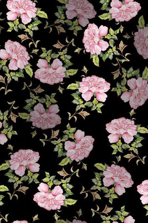 黑底花卉印花华亿平台图片