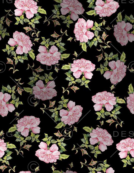 黑底花卉印花华亿平台图片