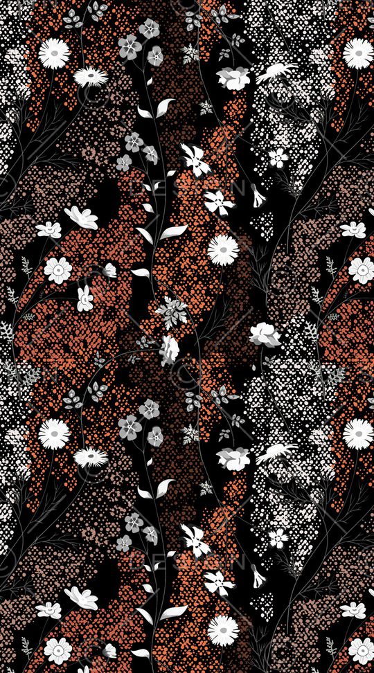 黑底花卉印花华亿平台图片