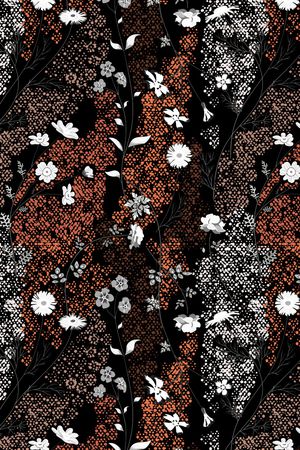 黑底花卉印花华亿平台图片