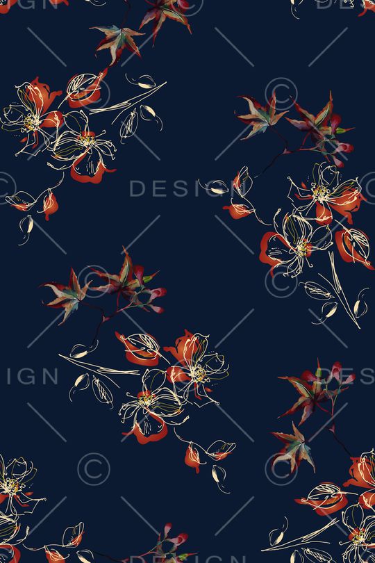 手绘花卉印花华亿平台图片