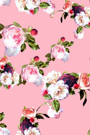 手绘玫瑰印花华亿平台图片