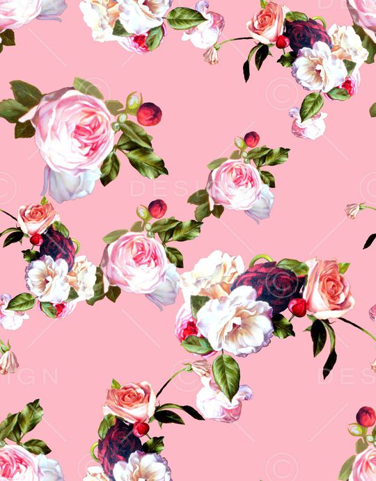 手绘玫瑰印花华亿平台图片