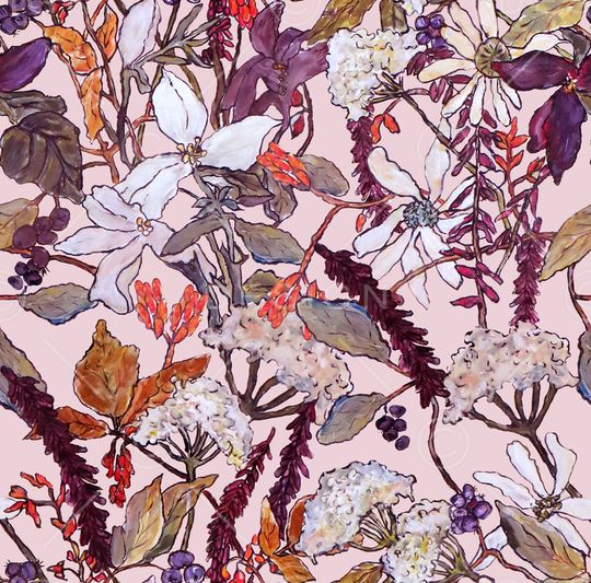 手绘花卉印花华亿平台图片