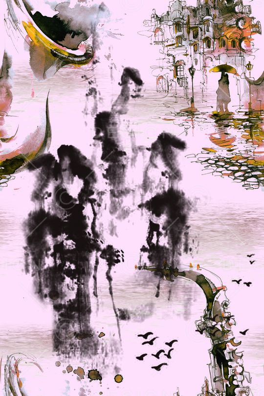 水墨风印花华亿平台图片