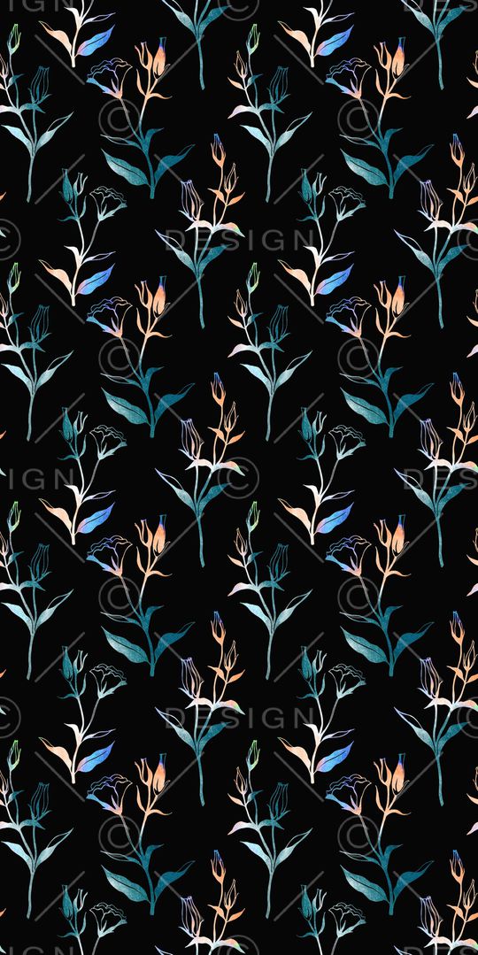 黑底花卉印花华亿平台图片