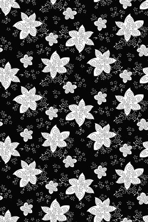 黑底花卉印花华亿平台图片