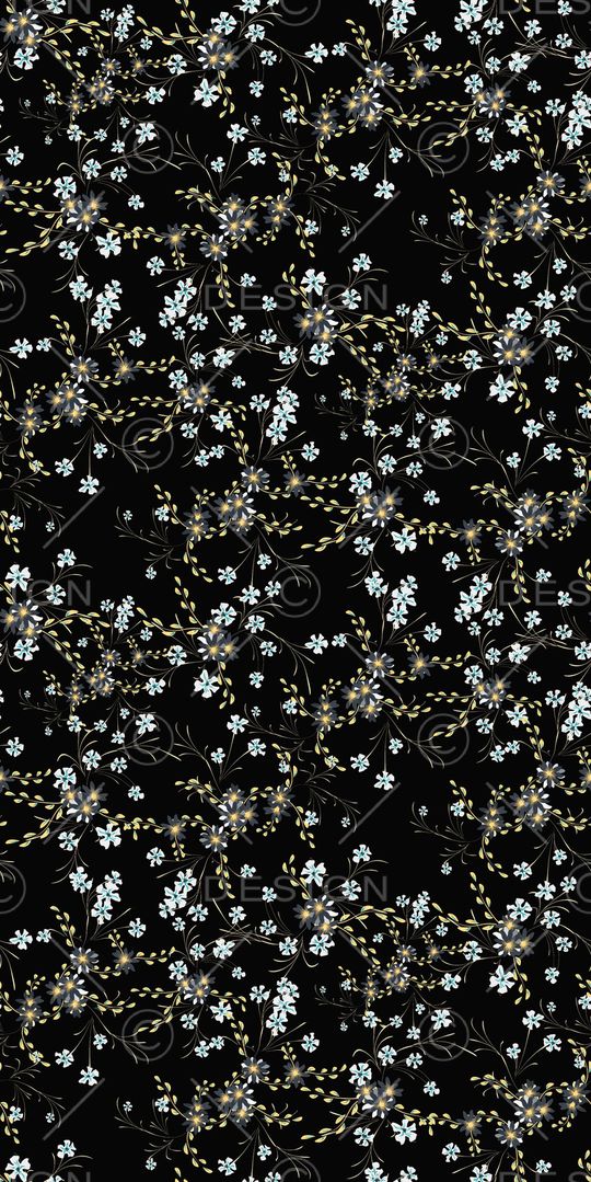 黑底花卉印花华亿平台图片