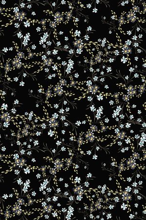 黑底花卉印花华亿平台图片