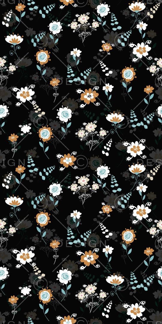 黑底花卉印花华亿平台图片