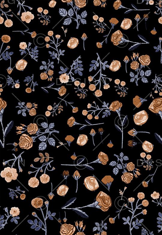 黑底花卉印花华亿平台图片