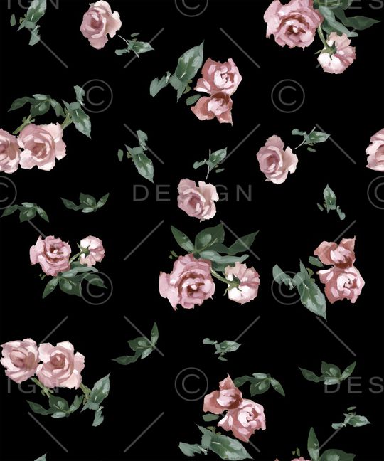 黑底花卉印花华亿平台图片