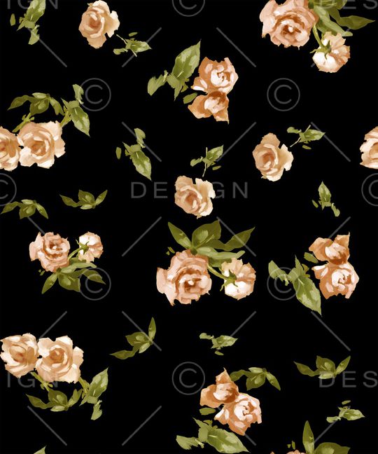 黑底花卉印花华亿平台图片