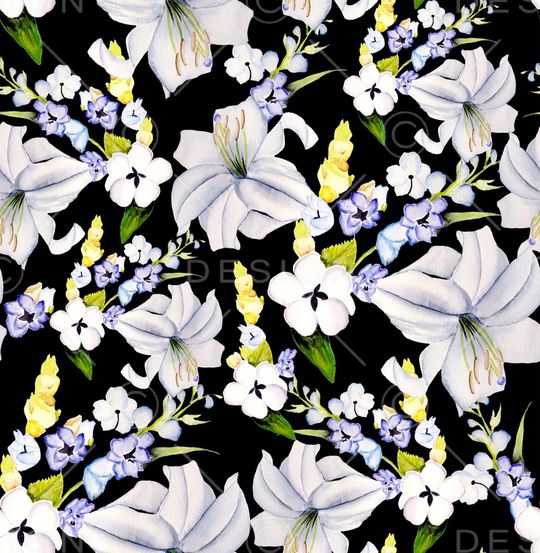 黑底花卉印花华亿平台图片