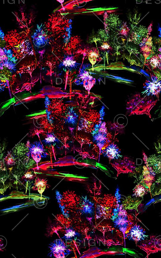 黑底花卉印花华亿平台图片