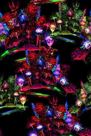 黑底花卉印花华亿平台图片