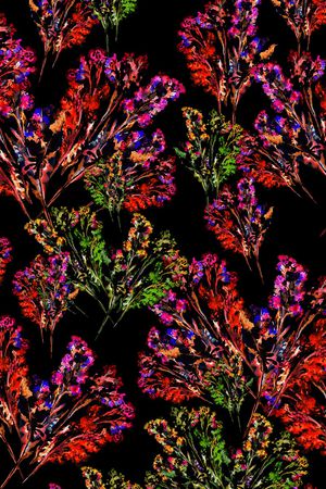 黑底花卉印花华亿平台图片