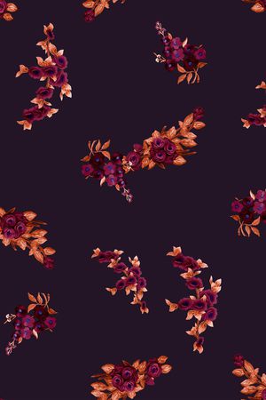 黑底花卉印花华亿平台图片