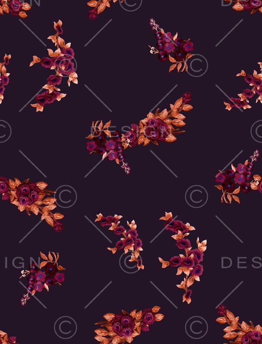 黑底花卉印花华亿平台图片