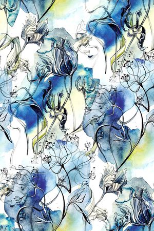 水彩花卉印花华亿平台图片