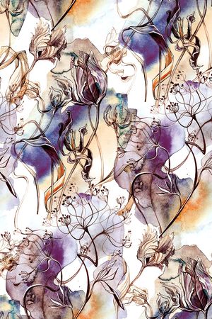 水彩花卉印花华亿平台图片